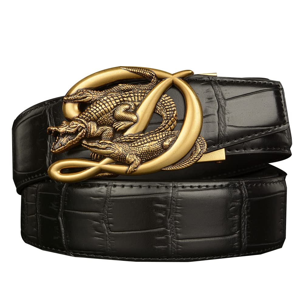BDAYEK Men's Belt Men'S Genuine Leather Ratchet Belt, Adjustable Trim Cowhide Crocodile Automatic Buckle, 115Cm 45Inch
