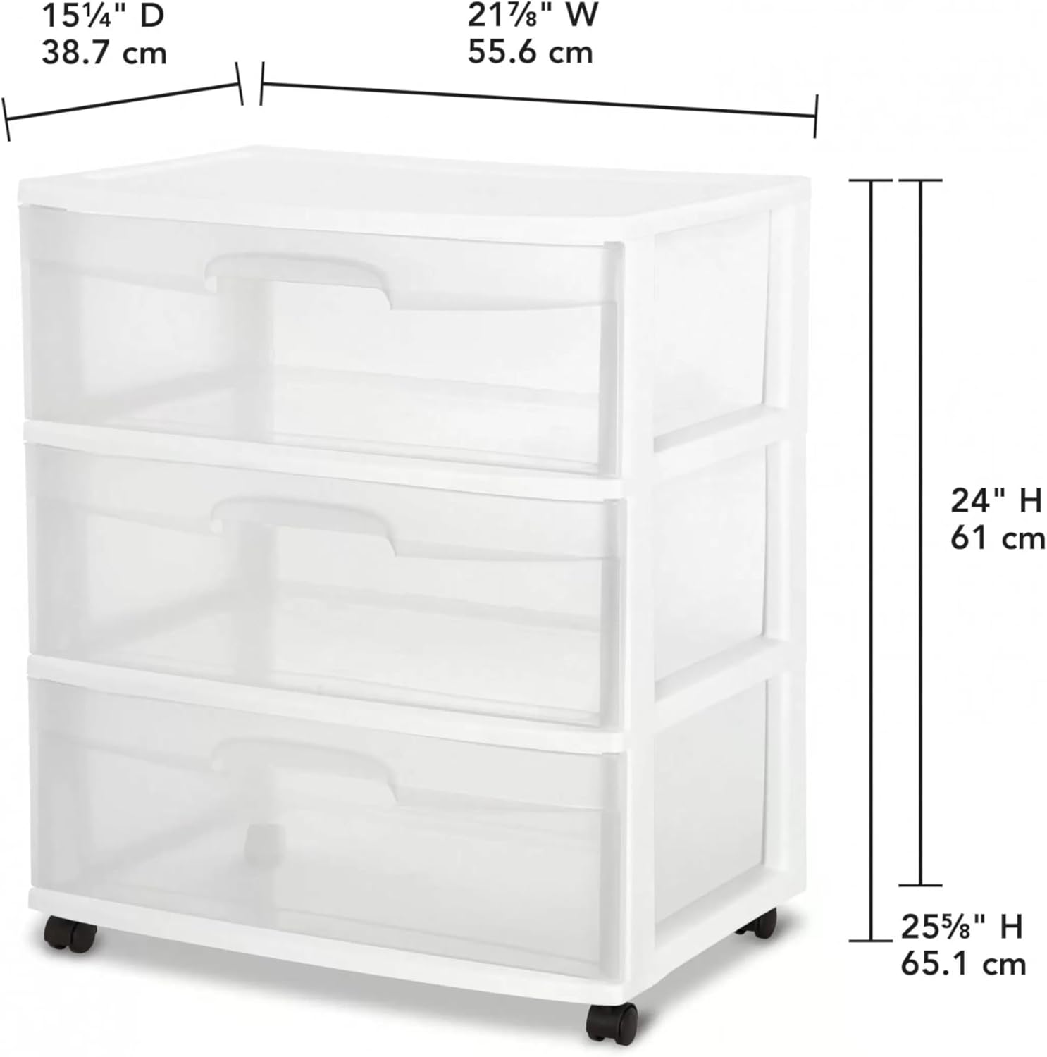 3 Drawer Wide Cart Black Storage Plastic
