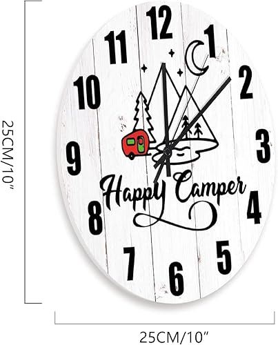 Miniatura 5 de ArogGeld Reloj de pared de cocina Happy Camper RV con pilas, 10 pulgadas, silencioso, sin tictac, relojes de pared redondos de cuarzo blanco para
