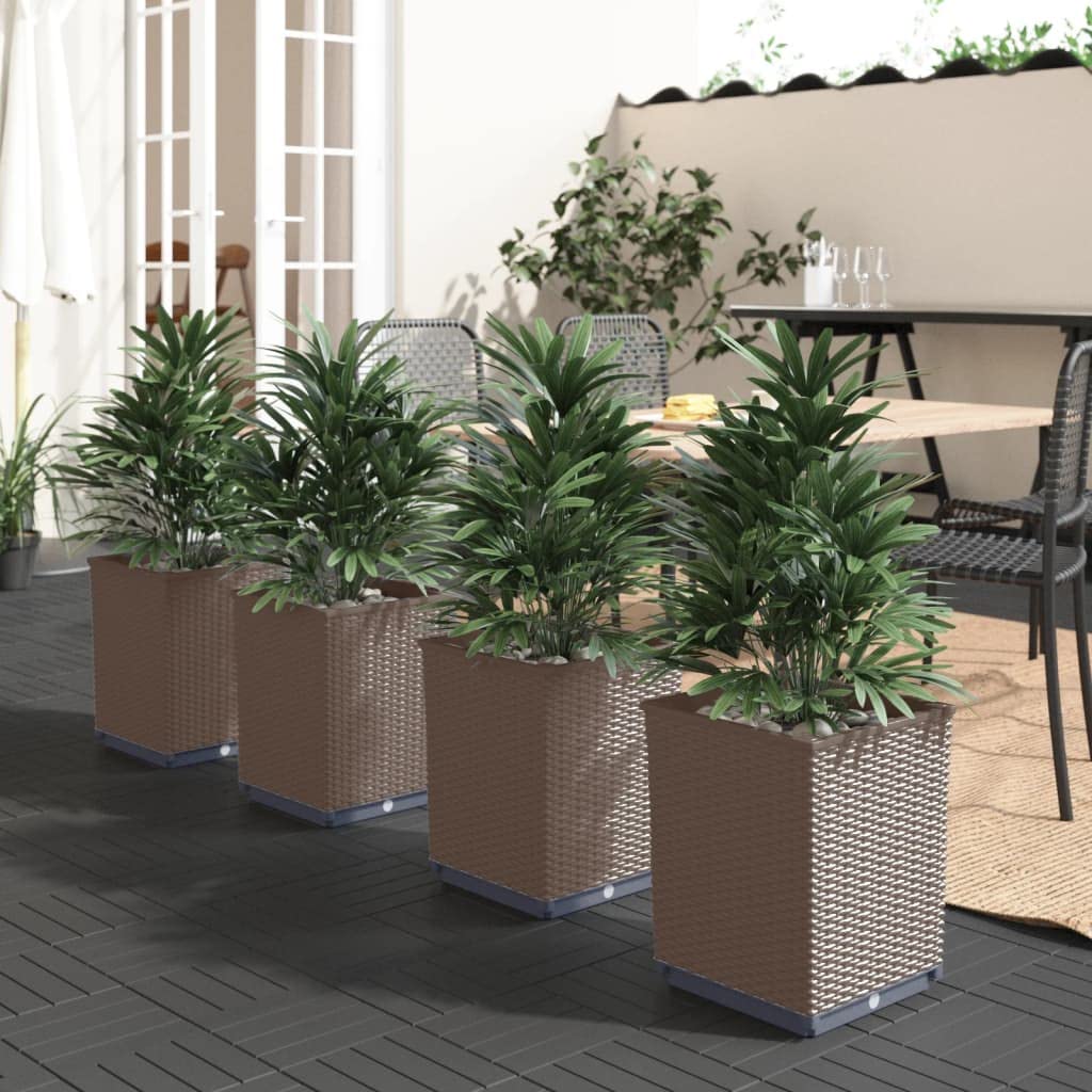 vidaXL Jardineras 4 Unidades Polipropileno marrón 30x30x37 cm, Maceta, arriate Elevado, Soporte para macetas, macetero, bancal Elevado