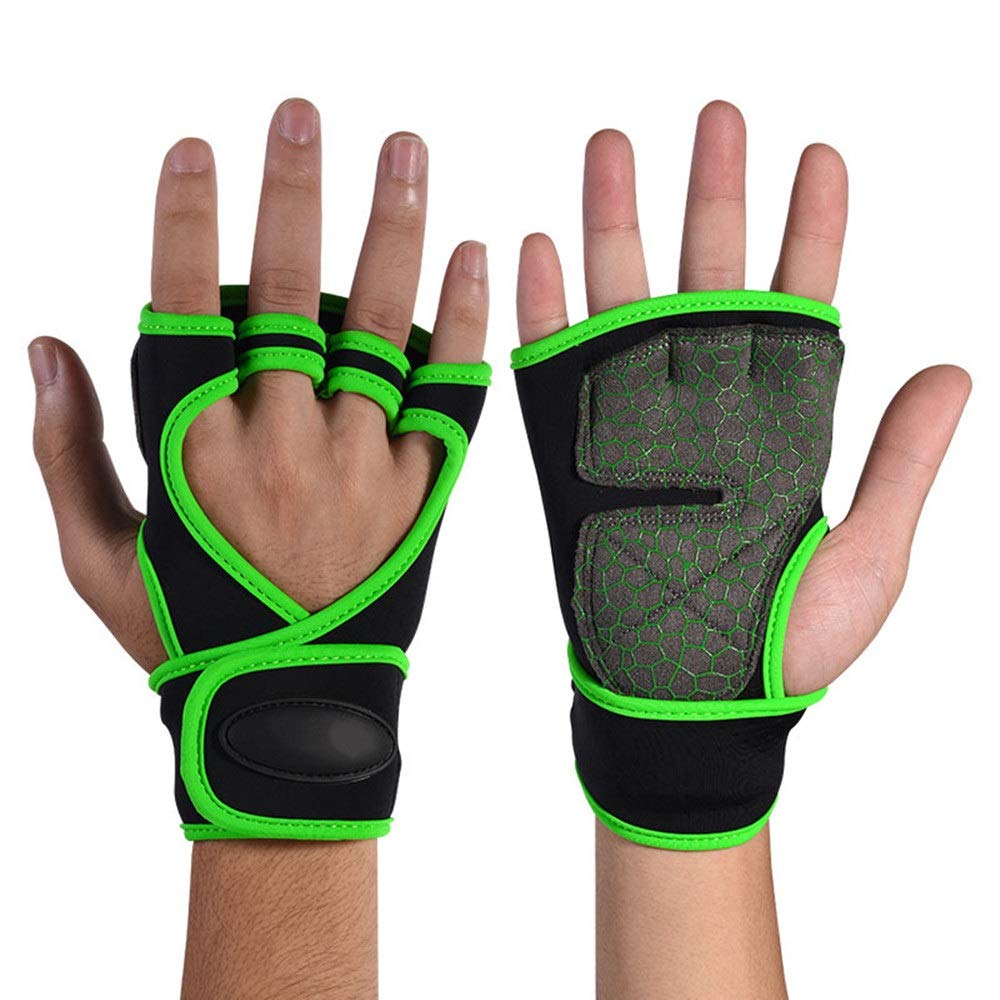 Guanti Antiscivolo per la Palestra Guanti da Palestra Unisex, Guanti da Cross Training, Guanti Senza Dita(Verde,L)