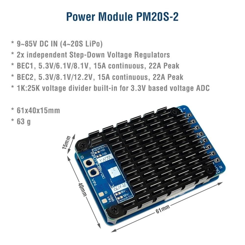 MODUŁ ZASILANIA PM20S-2 z dwoma niezależnymi regulatorami napięcia obniżającego napięcie 9V-85V DC IN 4-20S Lipo pasuje do drona RC FPV