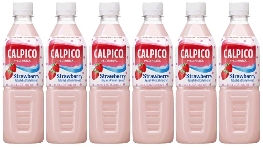 CALPICO Strawberry – Smooth, Creamy & Refreshing Non-Carbonated Beverage, Sweet and Tangy, Japanese Lactic Acid Drink, 16.9 Fl oz (Pack of 6) - Strawberry