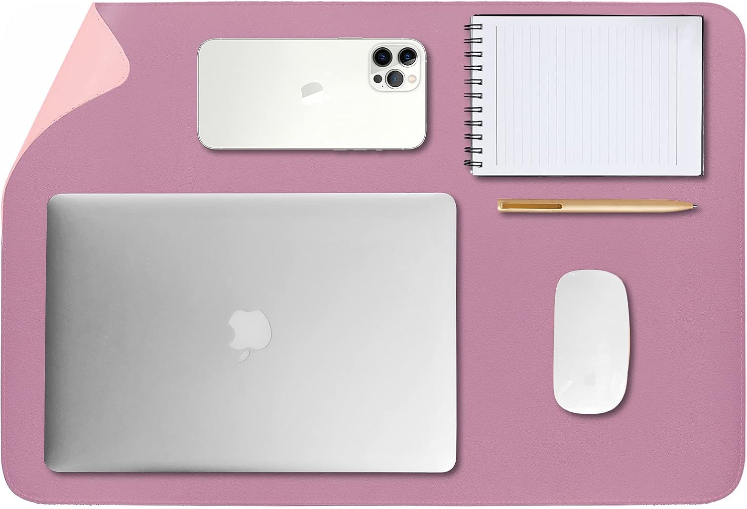 Tislly Desk Pad, Waterproof Desk Mat for Desktop, Non-Slipped Leather Desk Pad Protector for Keyboard and Mouse, Desk Blotter Pad for Writing in Office/Home (Purple+Pink,35.4" x 16.9")
