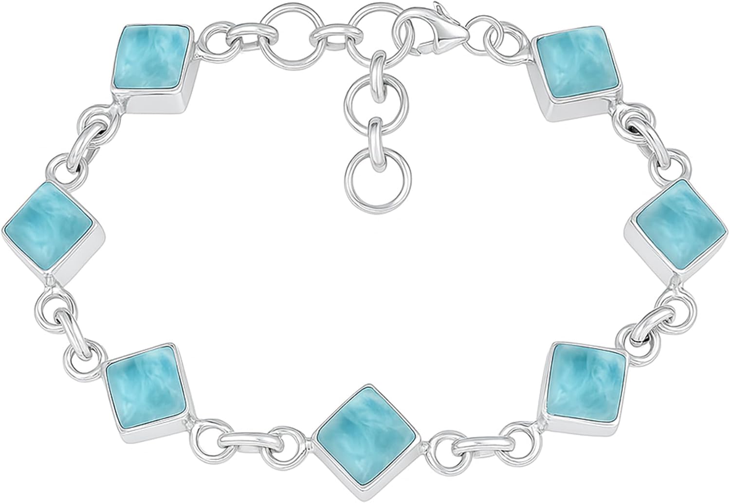 925 Sterling Silver Larimar Gemstone Bracelet for Women | Handmade Square Blue Stone Adjustable Chain Bracelet | Elegant Ocean-Inspired Jewelry Gift