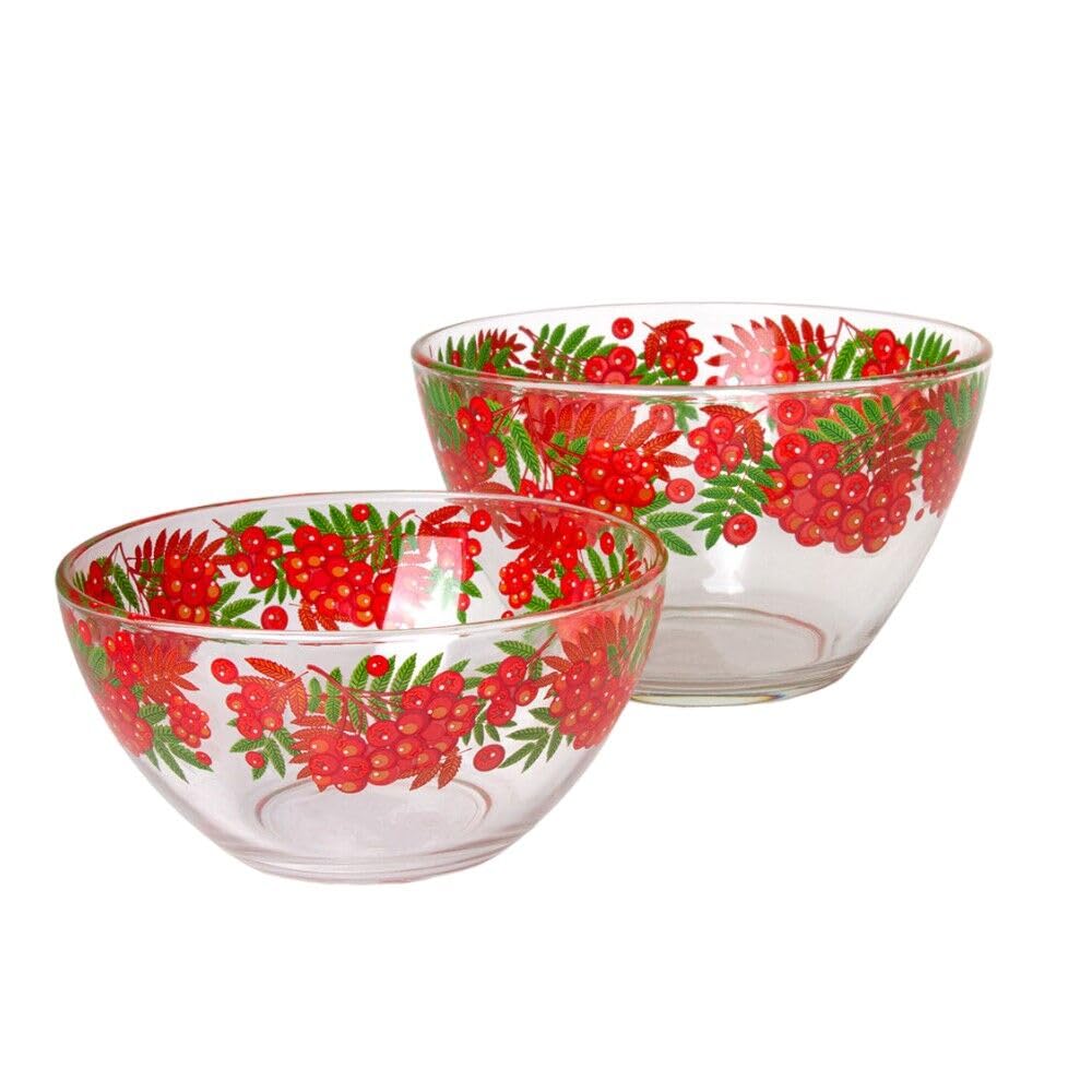Glas-Servierschüssel-Set, 2 Stück, 670 ml und 1,4 l, große Salatschüssel, Rührschüssel zum Kochen, Vorbereiten, Glas-Obstschale, tiefe Schüssel für Küche, mikrowellen- und spülmaschinenfest, (Ashberry