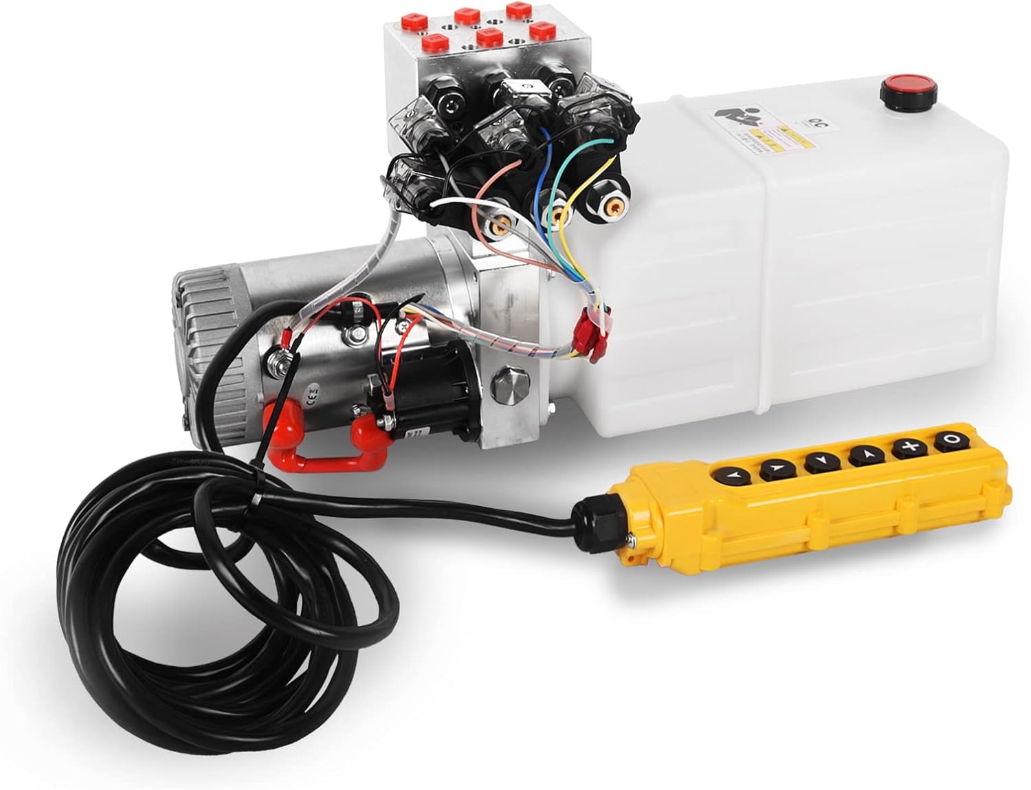 Hydraulic Power Unit 6 Way 6 Quart Hydraulic Pump Double Acting Dump Trailer Pump 12V DC Solenoid Electric Hydraulic Pump with Plastic Reservoir for Dump Trailer Car Lifting