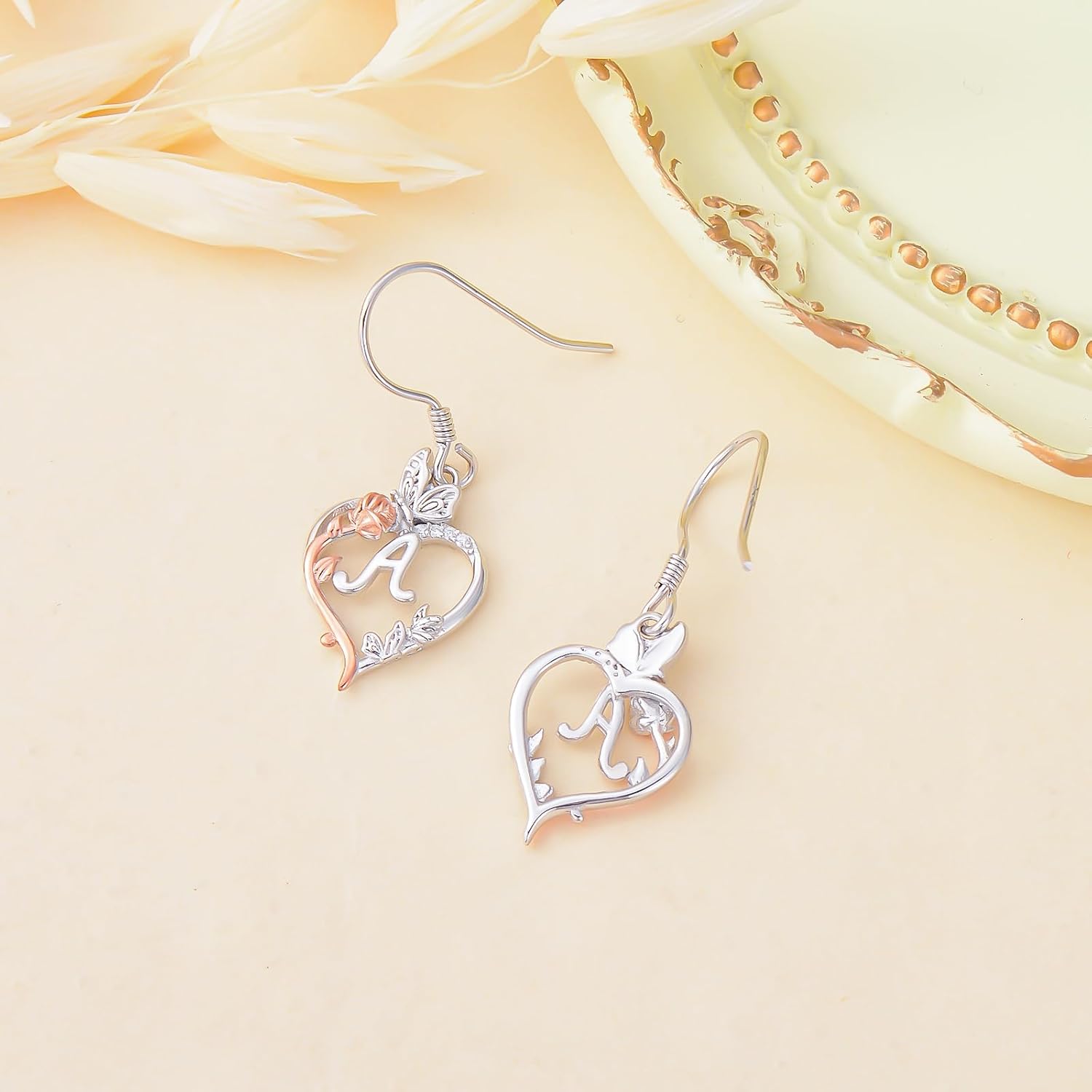 TOUPOP Rose Heart Initial Earrings 925 Sterling Silver Heart Butterfly Earrings Jewelry Anniversary Birthday Gifts for Women Her Mom Wife Girlfriend