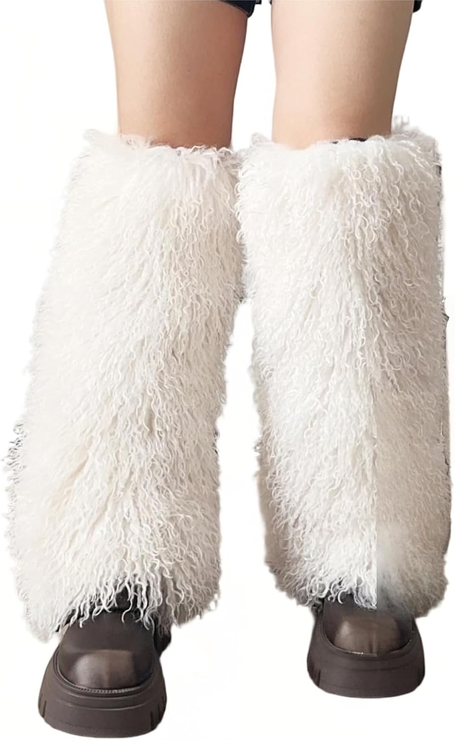 SWEETHEART BEAUTY Large & Fluffy Shag Faux Mongolian Fur Leg Warmers Mambo FurBoots Cover