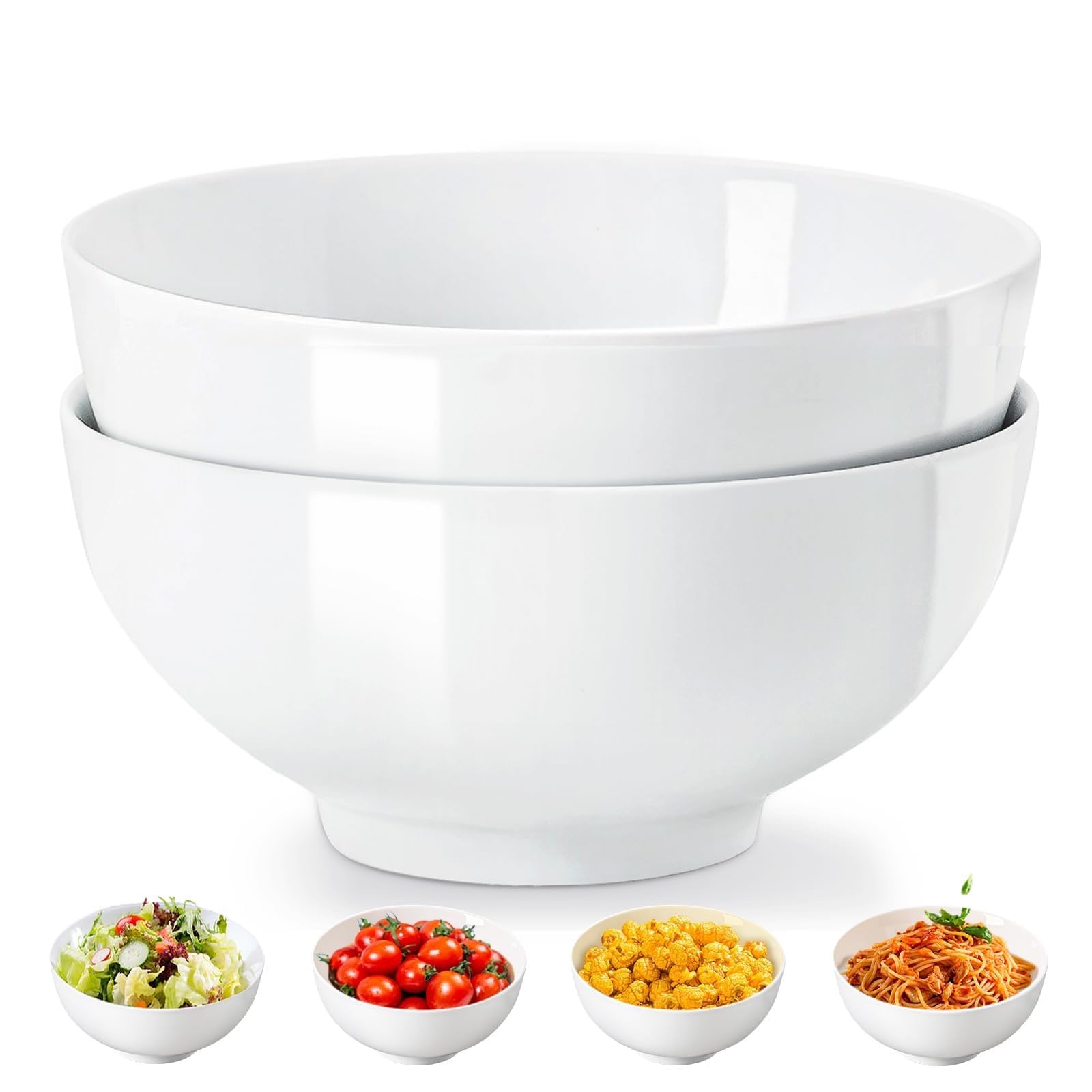 RedLeaf Set of 2 Ceramic Bowls - Large White Bowls for Cereal, Soup, Oatmeal, Rice, Pasta, Salad - Dishwasher & Microwave Safe(8 inch | 21cm)