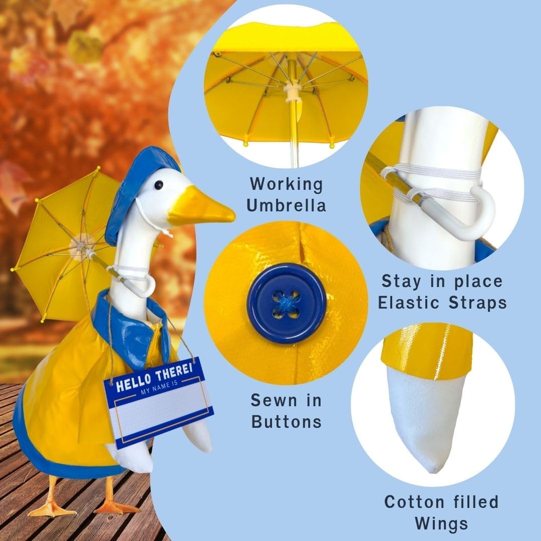 Porch Goose Outfits Raincoat and Personalized Name Sign- Dress Up Your 23in Plastic or Concrete Goose Statue with Funny Costumes and Fall Outfit, Garden Decor Duck Clothes for Outdoor Statues