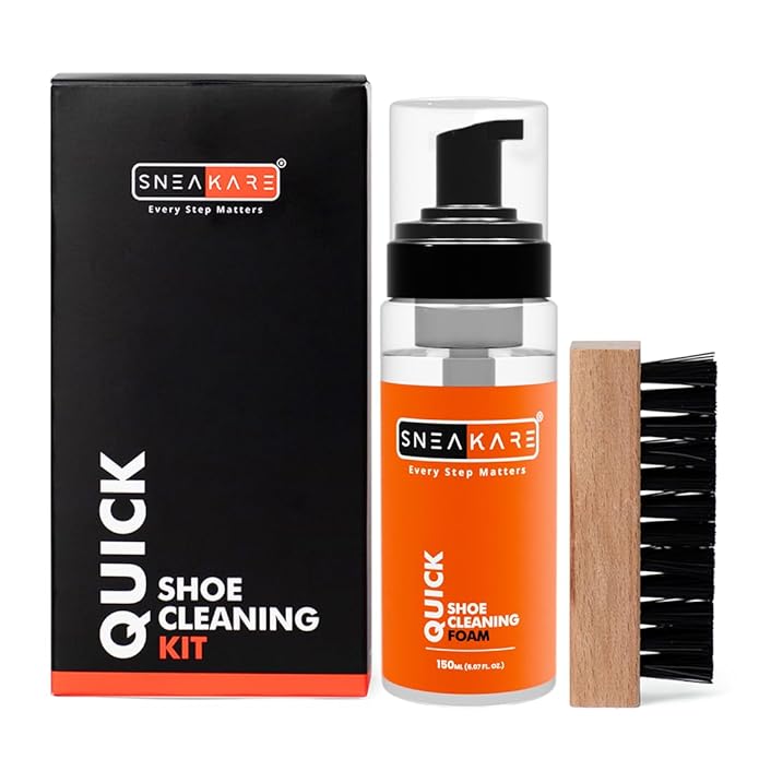 SNEAKARE Quick Shoe Cleaning Kit Shoe Cleaner (150ml) & 1 Medium Bristle Shoe Brush, White Shoe Cleaning Kit, Shoe Cleaner Kit For Sneaker,Sports Shoe Cleaner Foam Spray at Rs. 299