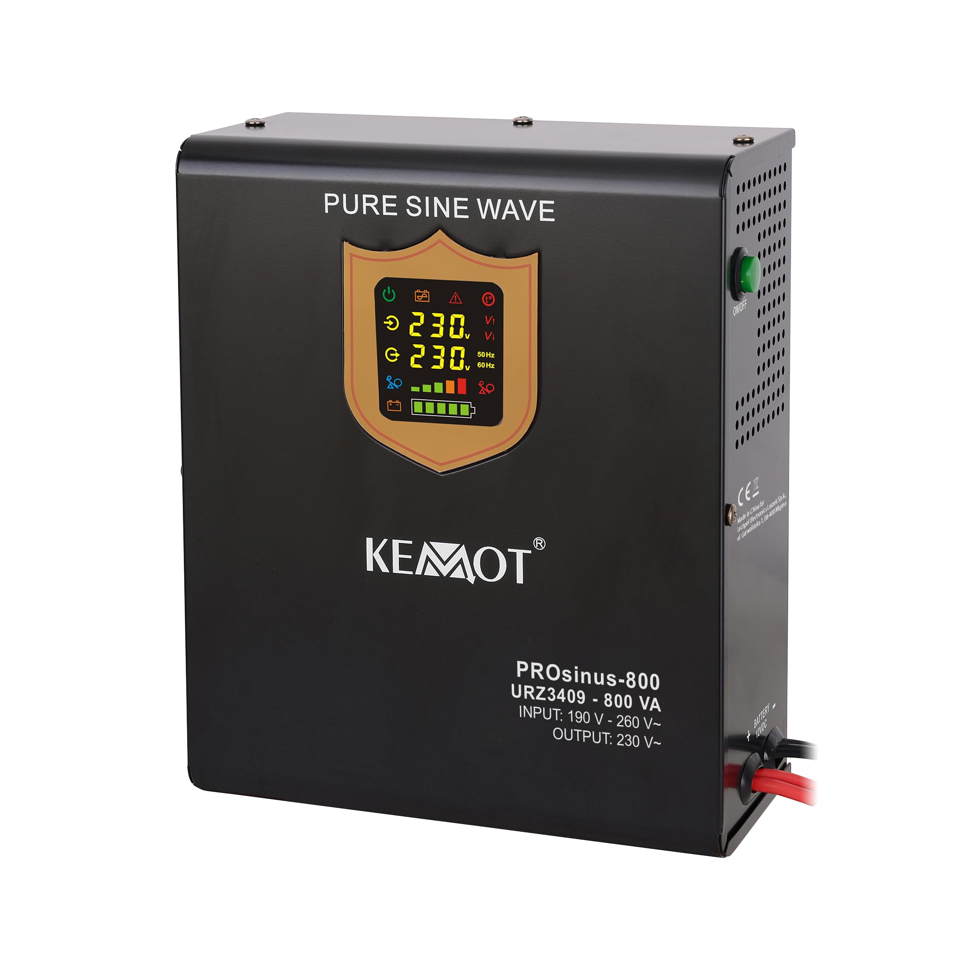 Alimentazione di emergenza KEMOT PROsinus-500 URZ3409 Inverter pura funzione di ricarica 12 V 230 V 800 VA/500 W, nero