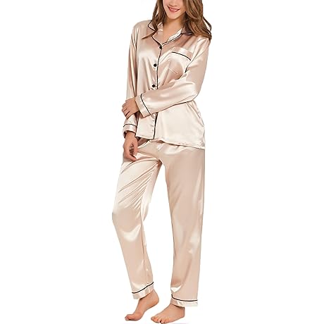 Elegante pijama de satén para mujer, suave y sedoso, para dormir