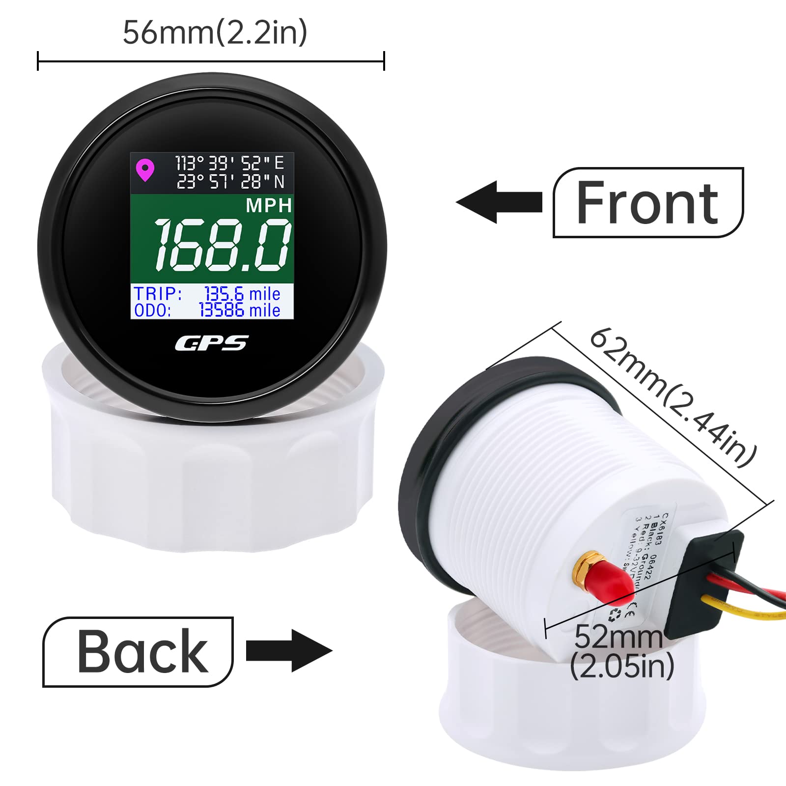 52 mm GPS tachimetro digitale impermeabile barca Km/h mph nodo antenna GPS regolabile 9-32 V fit auto camion moto marina