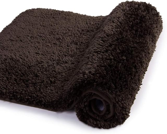 Walensee Bathroom Rug Non Slip Bath Mat for Bathroom (40x60cm, Brown) Water Absorbent Soft Microfiber Shaggy Bathroom Mat Machine Washable Bath Rug for Bathroom Thick Plush Rugs for Shower