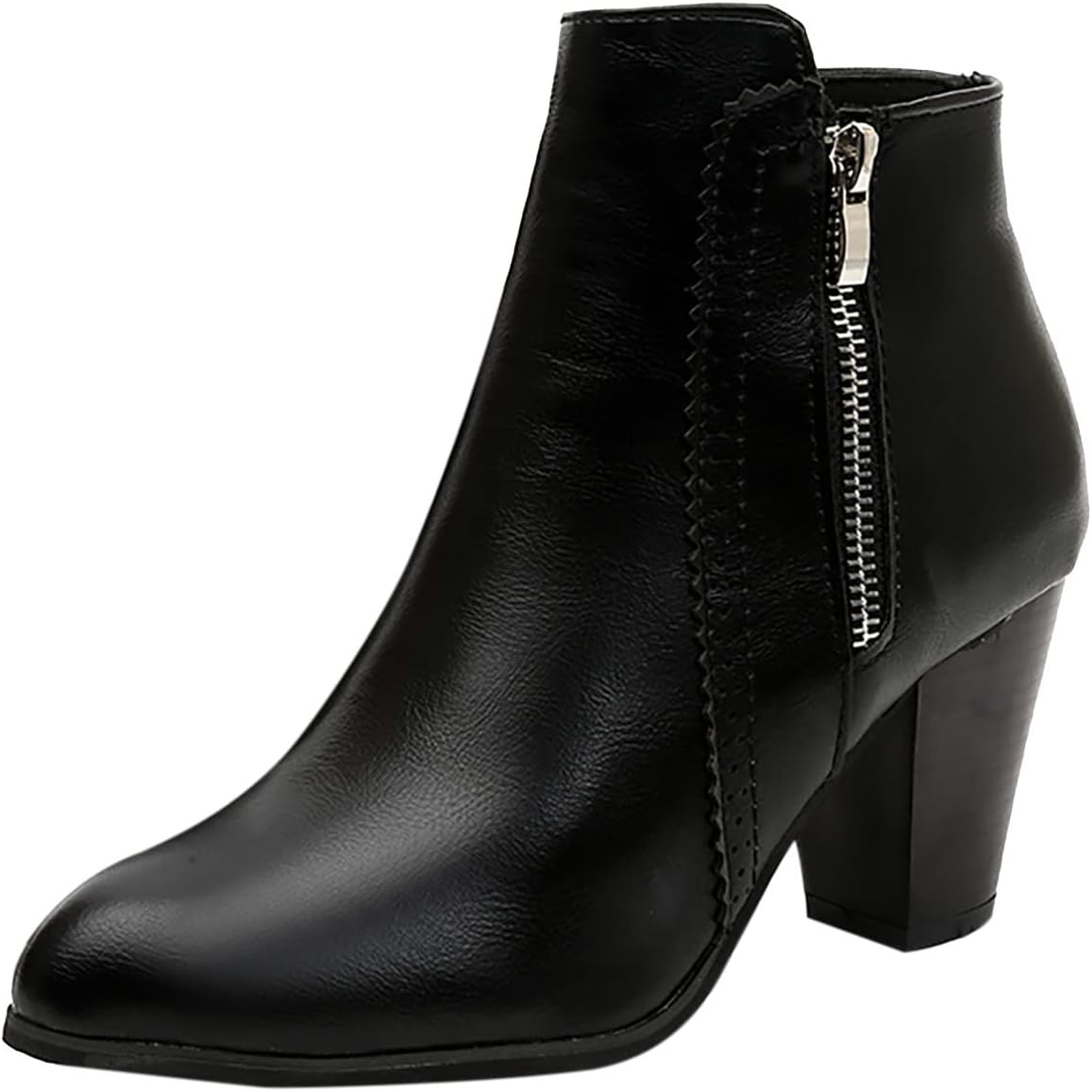 Women's Chunky High Heel Ankle Boots Comfortable Pointed Toe Side Zipper Booties Fashion Winter Shoes
