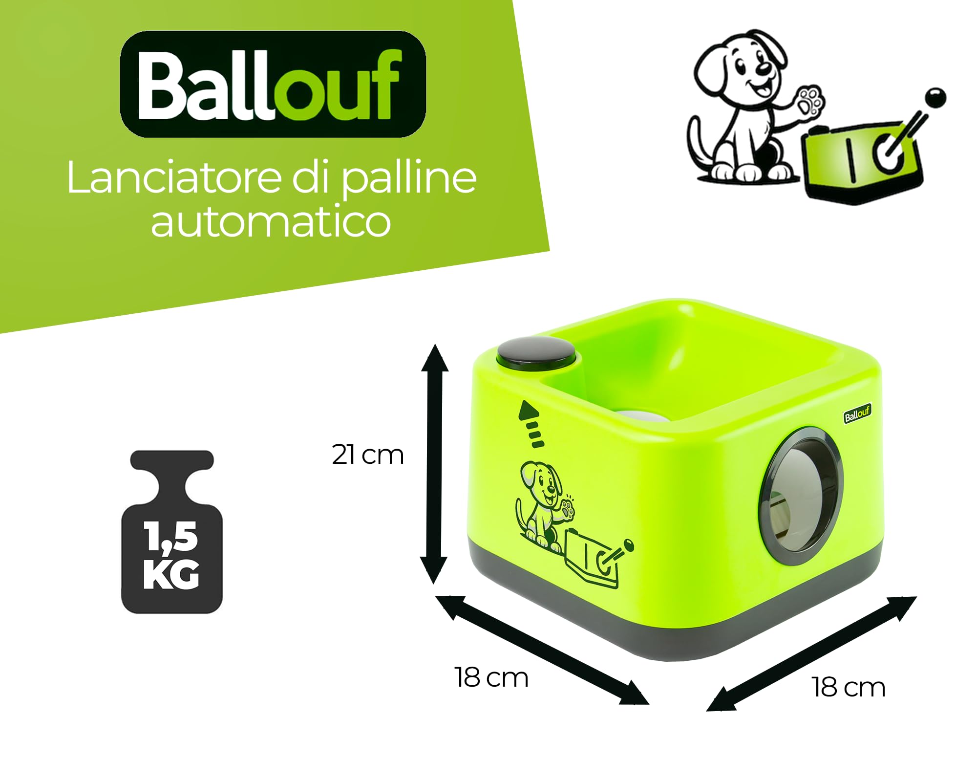 Climsom Ballouf – Lanciapalle Automatico Intelligente per Cani | Modalità Automatica ed Educativa/Manuale | Suono Realistico di Abbaio | Distanze Regolabili | Batteria Ricaricabile