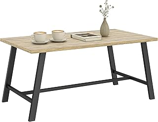 Outsunny Beistelltisch, rechteckiger Gartentisch aus Metall mit Tischplatte in Holzoptik Kaffeetisch wetterfest Couchtisch Outdoor Tisch für Balkon Garten Terrasse Wohnzimmer, 100x55x45 cm Braun