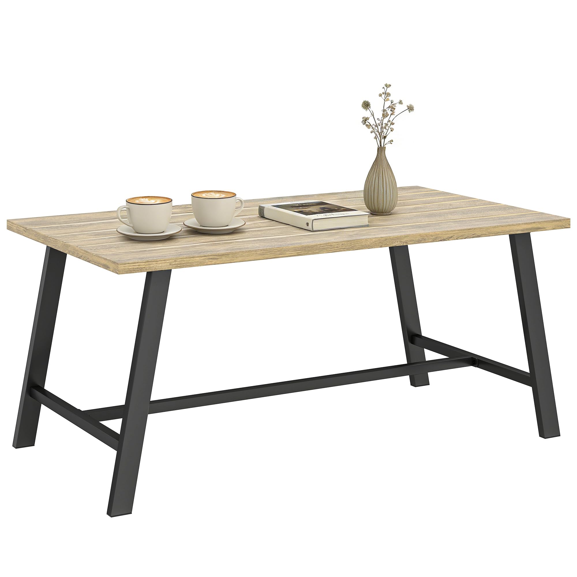 Outsunny Beistelltisch, rechteckiger Gartentisch aus Metall mit Tischplatte in Holzoptik Kaffeetisch wetterfest Couchtisch Outdoor Tisch für Balkon Garten Terrasse Wohnzimmer, 100x55x45 cm Braun