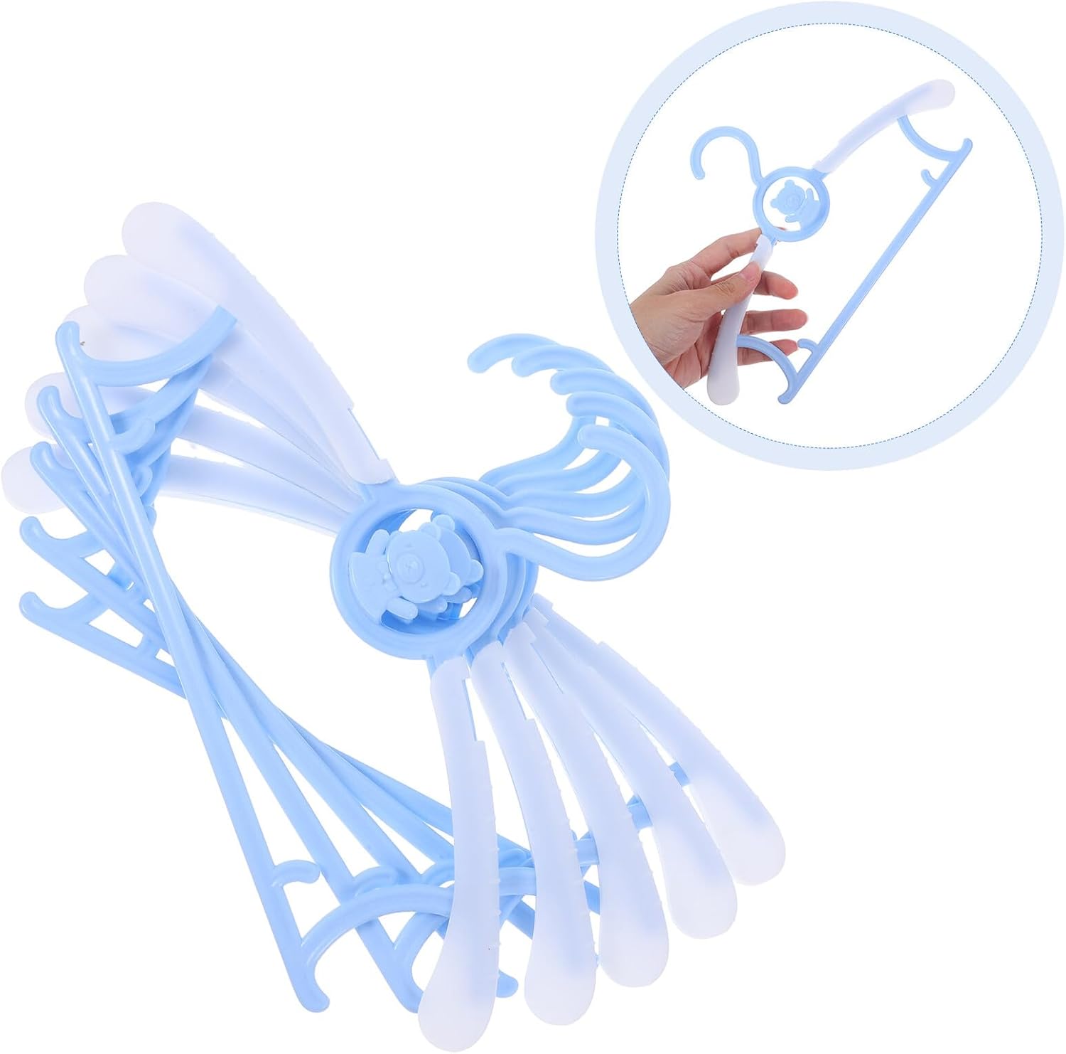 5pcs Adjustable Small Size Plastic Hangers for Nursery Closet Organizer, and Coat Hangers with Space-Saving Design, Blue