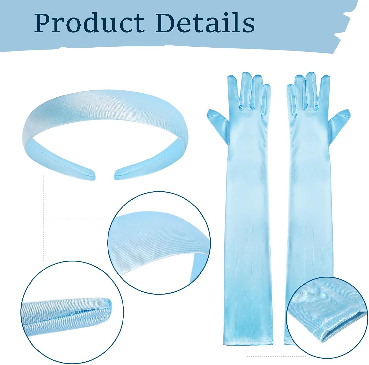 Fumwase Princess Costume Accessories with Blue Headband Long Gloves Choker and Earrings Princess Accessories for Women Halloween Christmas Cosplay - Image 4