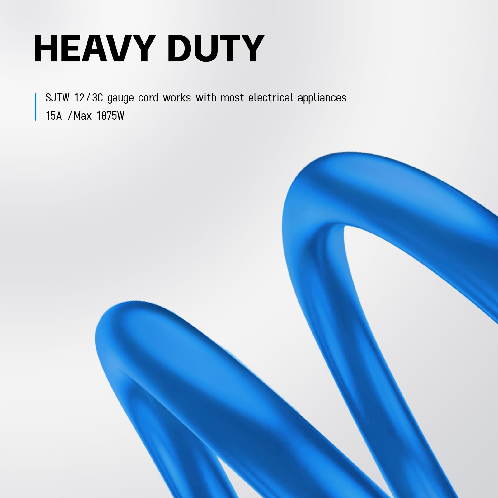 EP - Cable de extensión para exteriores de 10 pies con extremo iluminado, calibre 12/3 SJTW Cable de extensión resistente con enchufe de 3 clavijas, 15AMP 1875W 12AWG, azul, listado UL