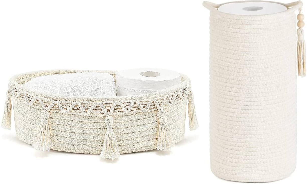 Amazon.com: Mkono Macrame Storage Basket for Toilet Tank Top Boho ...