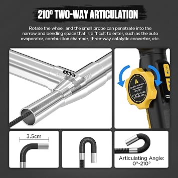 SVB305 Two-Way 210 Articulating Borescope, 4.3 IPS HD Endoscope with Light, IP67 Waterproof 3FT Flexible Cable, 32GB SD Card & 2000mAh Battery, for Automotive/Mechanical/Pipeline Inspections