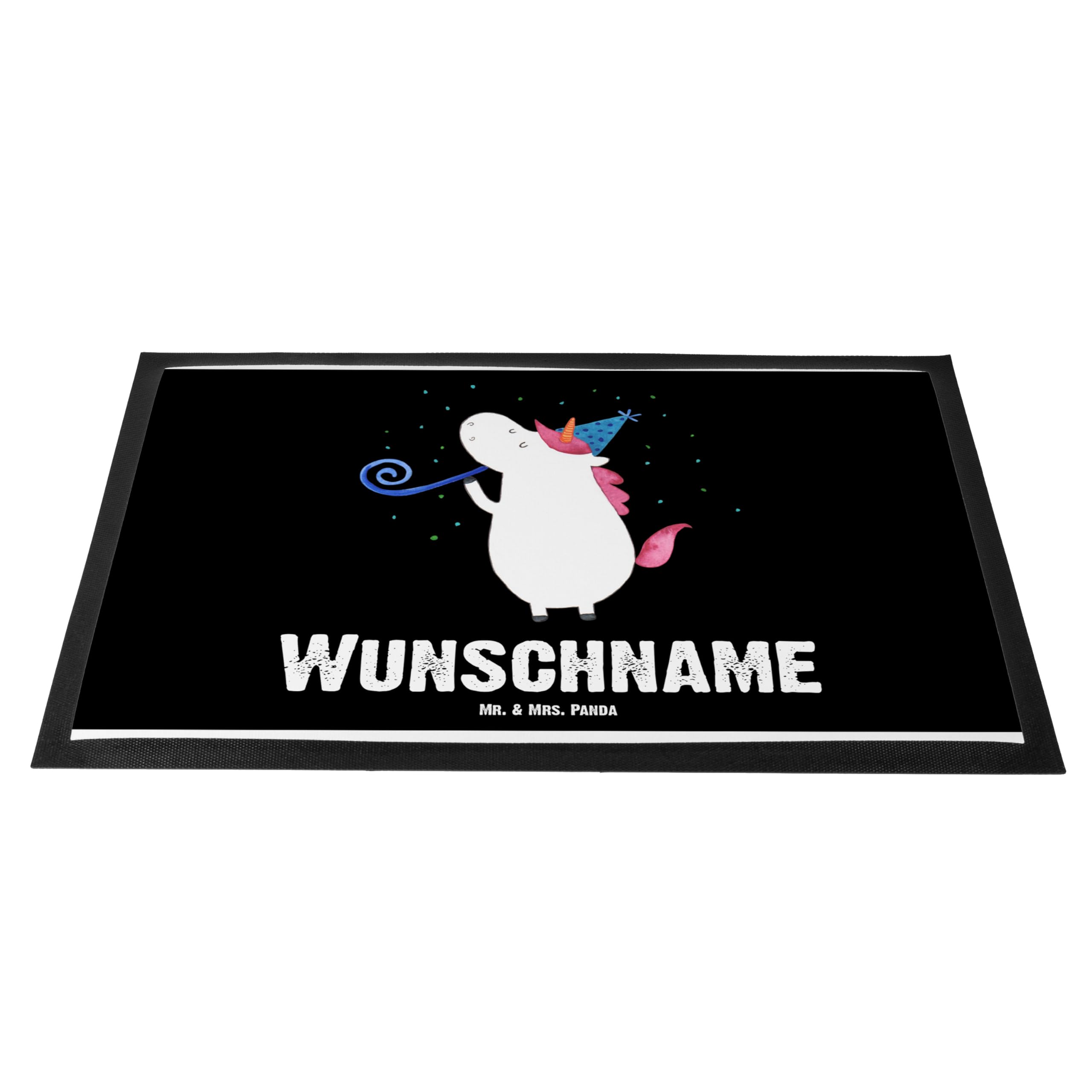 Mr. & Mrs. Panda Fußmatte selbst gestalten Einhorn Party 40 x 60 cm - Personalisierte Geschenke, Unicorn, Fussmatte personalisiert, Konfetti, Alkohol, personalisierbar, Disco, mit Namen, Individuelle