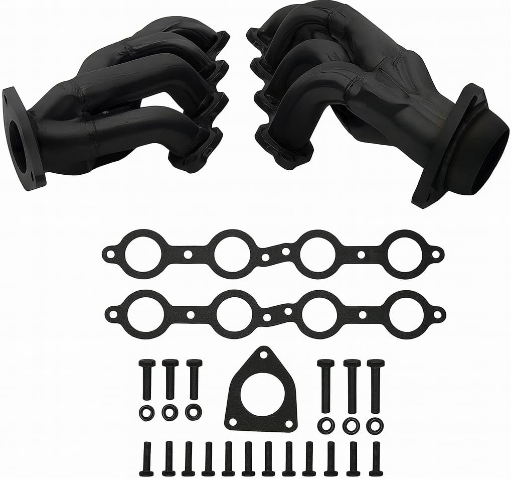 High Temperature Black Coated Exhaust Headers 2002–2013 Silverado Sierra Suburban Tahoe Yukon Escalade 4.8L 5.3L 6.0L 6.2L V8 LS Style Engines Right Side Beveled Flange