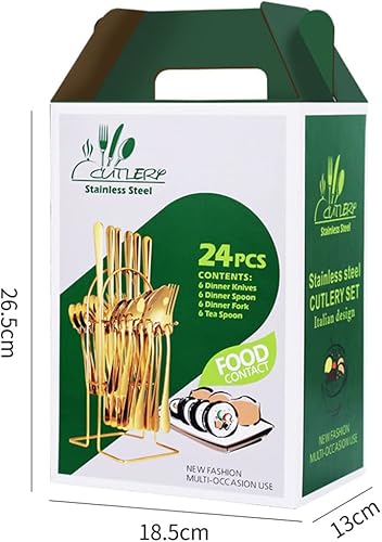 Miniatura 5 de Juego de cubiertos, 24 piezas para 6 personas, incluye cuchillo tenedor cuchara de acero inoxidable 1018, cocina casera, restaurante, espejo pulido,