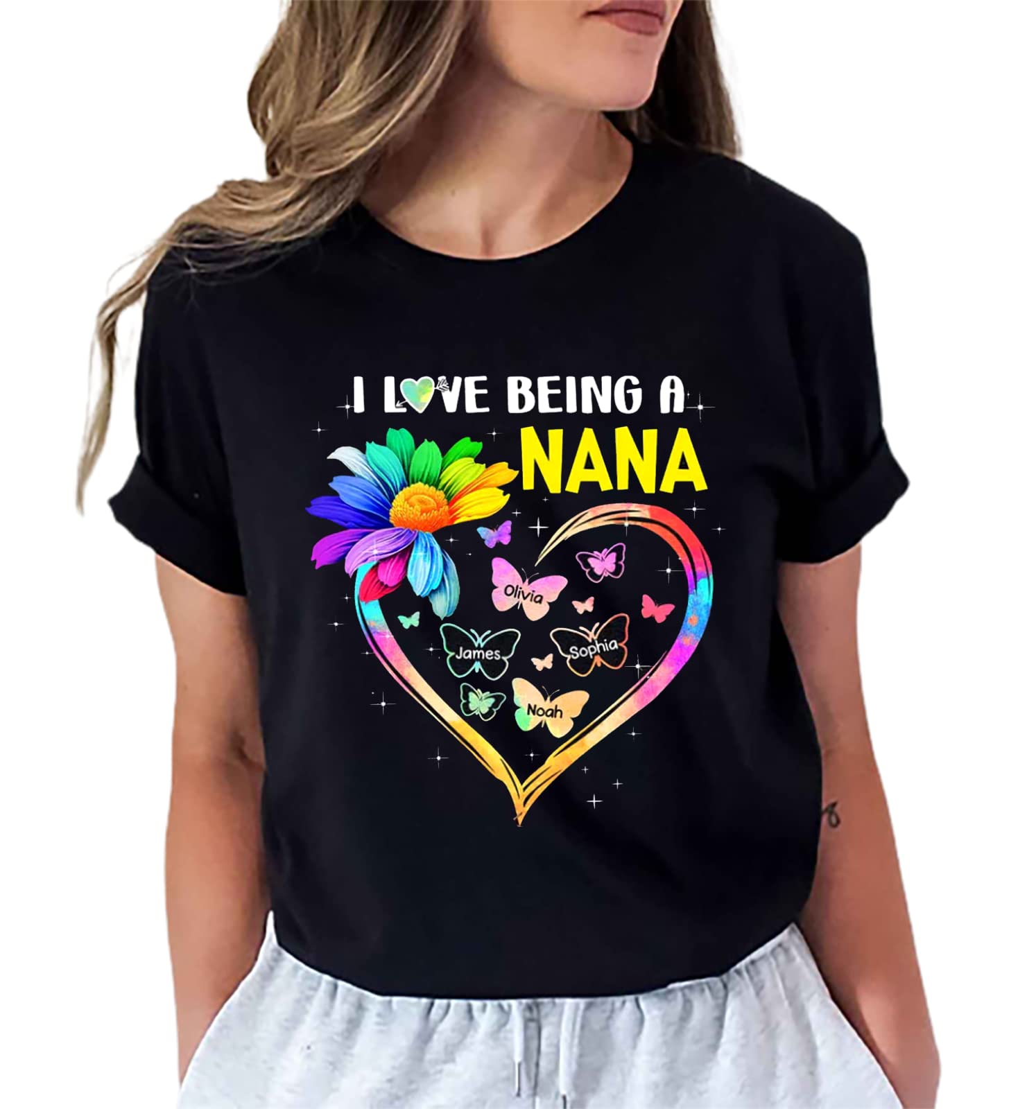 Custom Grandma Mom with Kids Name Color Heart Shirt, Personalized Christmas Mother's Day Shirt Gift for Grandma Mimi Nana Mom