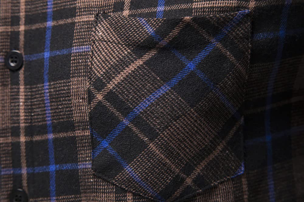 HGJH Herren Hemd Langarm, Herren Langarm Flanellhemd Thermohemd Schottenkaro Braun Kapuzenhemd Herren Holzfäller Bequem Karierte Hemdjacke Lässiges Arbeitshemd Für Herren Jungen