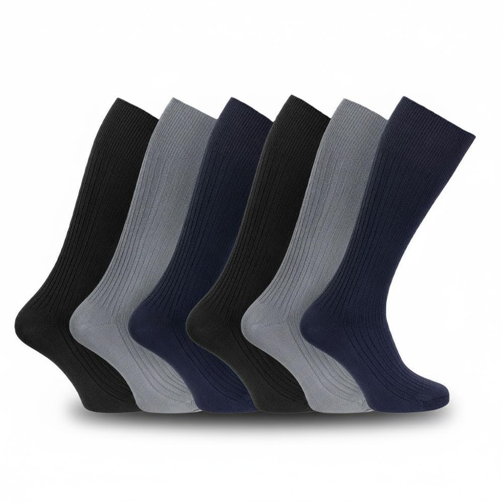 Undercover Men's 6 Pairs - Dark Assorted 6 Pairs Long Hose 100% Cotton Socks Dark