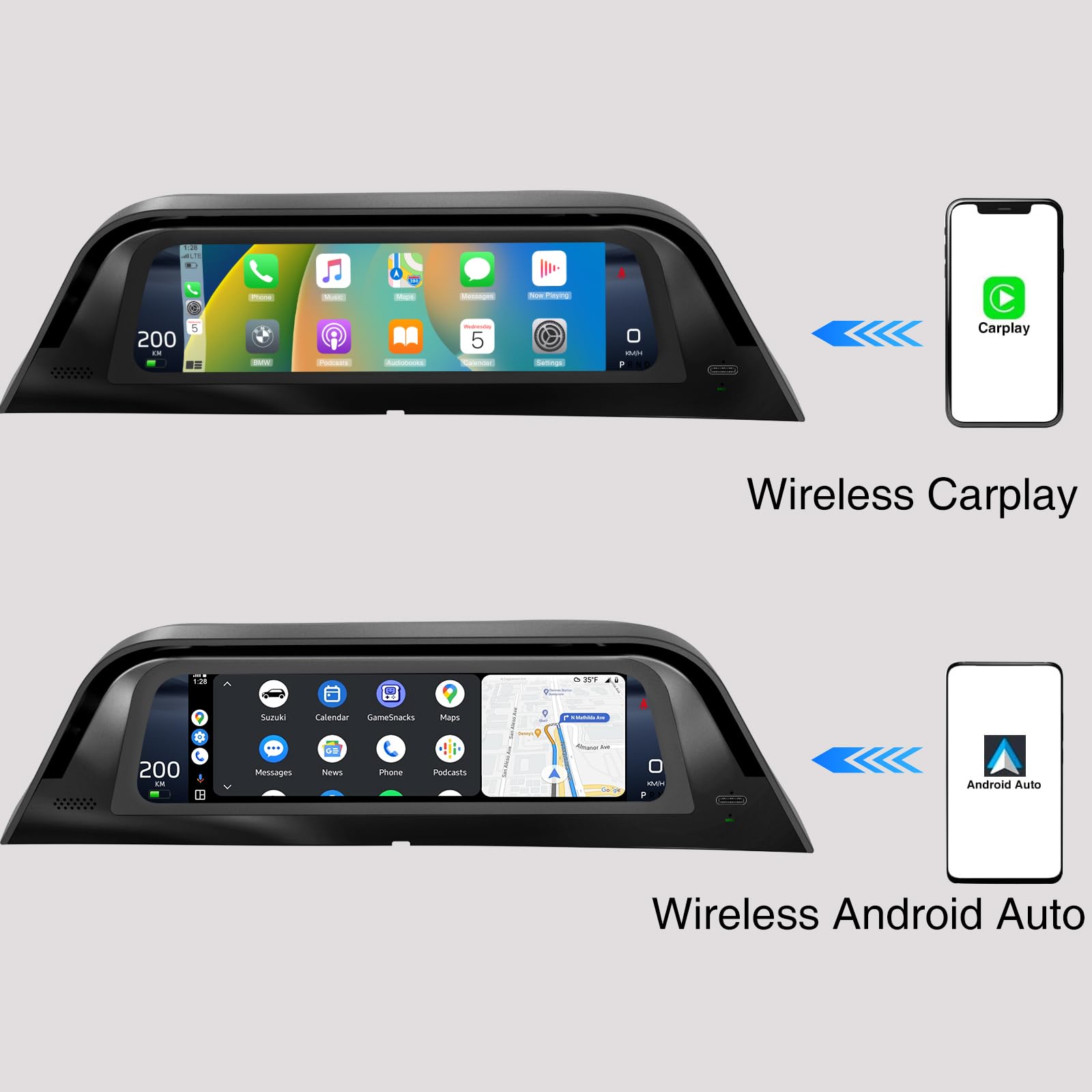 Heads Up Dispaly per Tesla Model Y 2019-2024 e Model 3 2017-2023 Schermo da 9,66" - Design aggiornato senza blocco della presa d'aria, CarPlay wireless Android Auto, Allarme angolo cieco