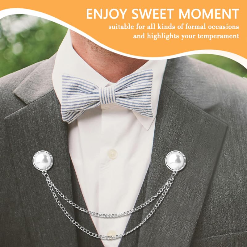 Image of Pearl Brooch Pins Tassel Chain Brooch Collar Pins Lapel Pins for Men Women Dress Shirt Collar Chain Suit Collar Brooch Hanging Chain Lapel Pin for Men Suits Tuxedo Shirt Accessories