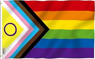 Anley Fly Breeze 3x5 Foot New Intersex Inclusive Progress Pride Flag - Canvas Header and Double Stitched - Rainbow LGBT Transgender Flags Polyester with Brass Grommets 3 X 5 Ft