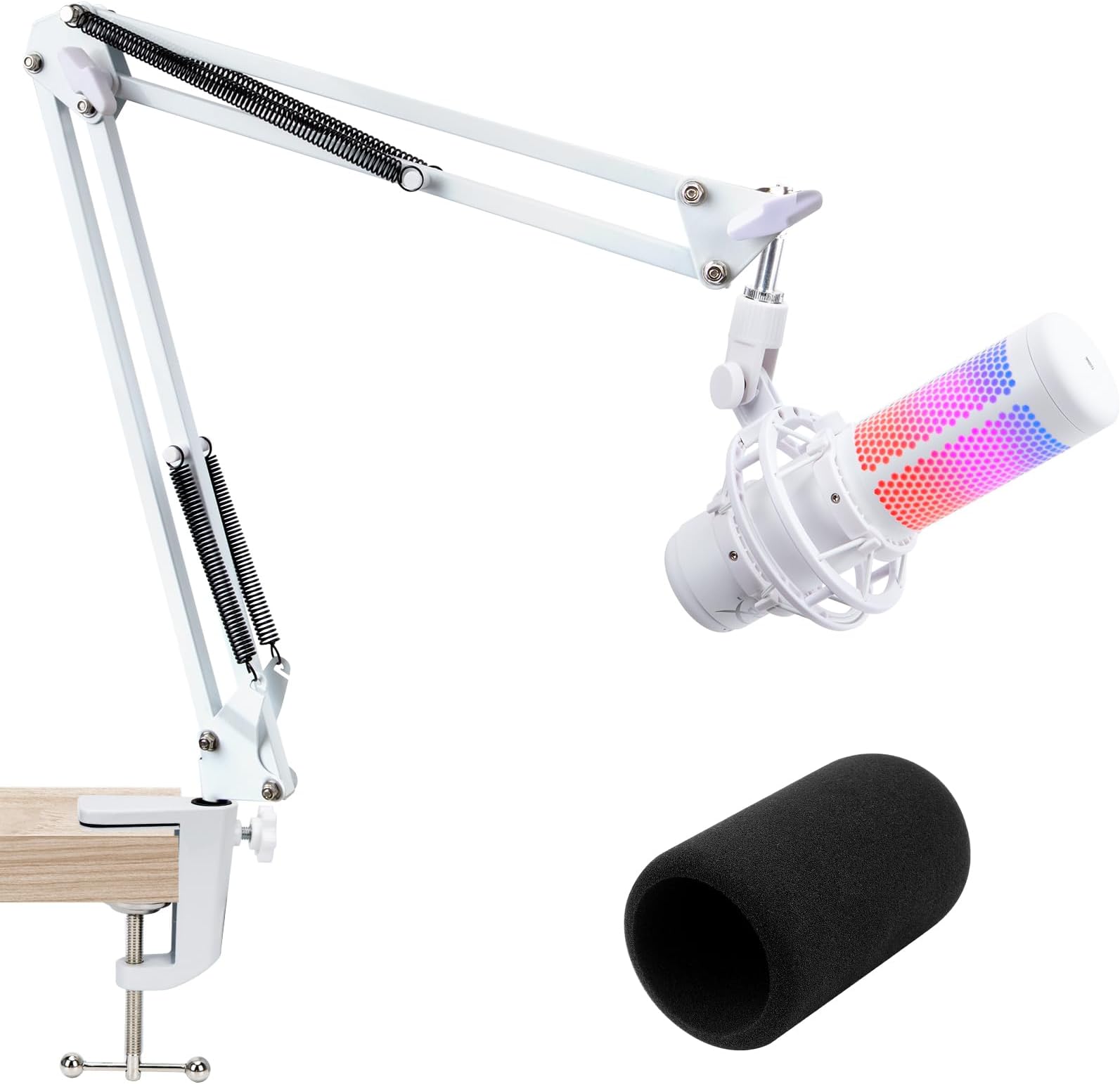 SUNMON For HyperX QuadCast S White Boom Arm - White Mic Arm Compatible with Hyper x QuadCast, Microphone Boom Arm with Pop Filter, Improve Sound Quality, Mic Boom Arm for Hyperx QuadCast