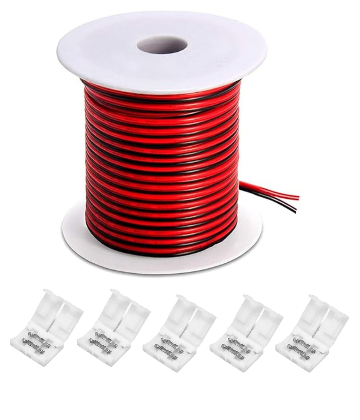 SOOOGG 2 core 18 AWG Cable 25 FT 2 PIN Connector 5 Piece Solderless for COB/SMD 2835 3528 Single Color LED Strips Unwired Gapless led Strip Adapter Extension-image-21