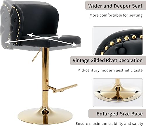 Miniatura 5 de Juego de 2 taburetes de bar giratorios de piel sintética con respaldo, altura de mostrador de 25 a 33 pulgadas, sillas de taburete ajustables de