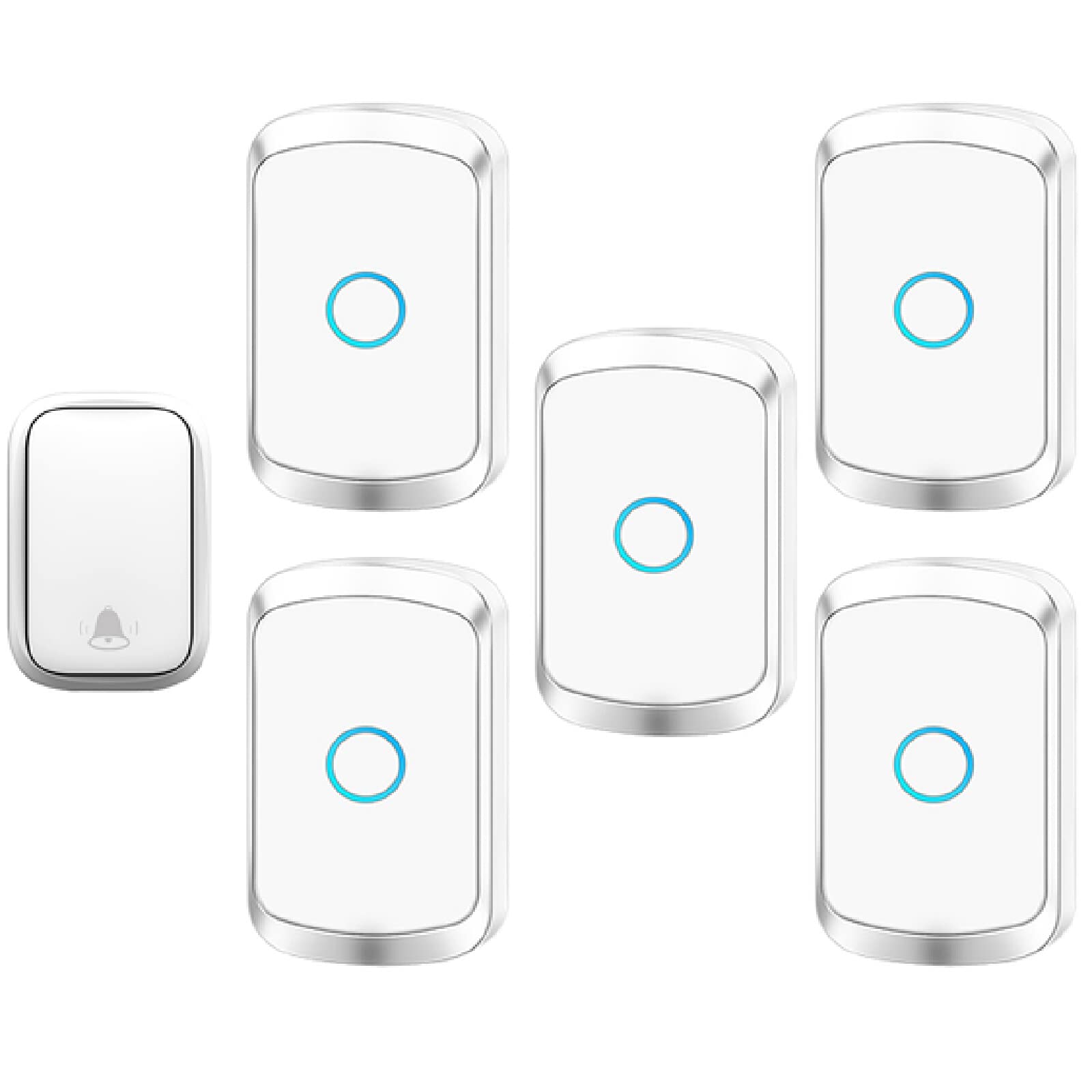 『No requiere batería』Timbre inalámbrico IP55 a prueba de agua, kit de timbre de puerta con 6 receptores enchufables y 2 transmisores autoalimentados de presión, 5 niveles de volumen, 60 timbres, ra