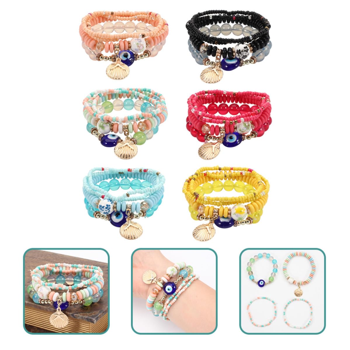 Abaodam 18 Juegos Pulseras Bohemias de Cuentas para Mujer Diseño Chic y Materiales de Vidrio y Aleación, Cómodas y Seguras Día Festival
