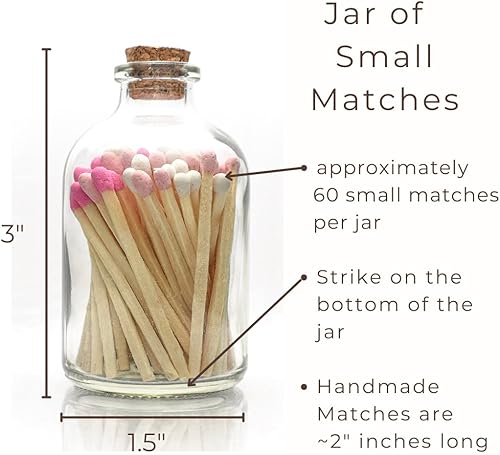 Miniatura 2 de Shades of Pink Tip - Fósforos decorativos  Más de 60 fósforos pequeños de seguridad de madera premium en tarro de vidrio con golpeador en la parte