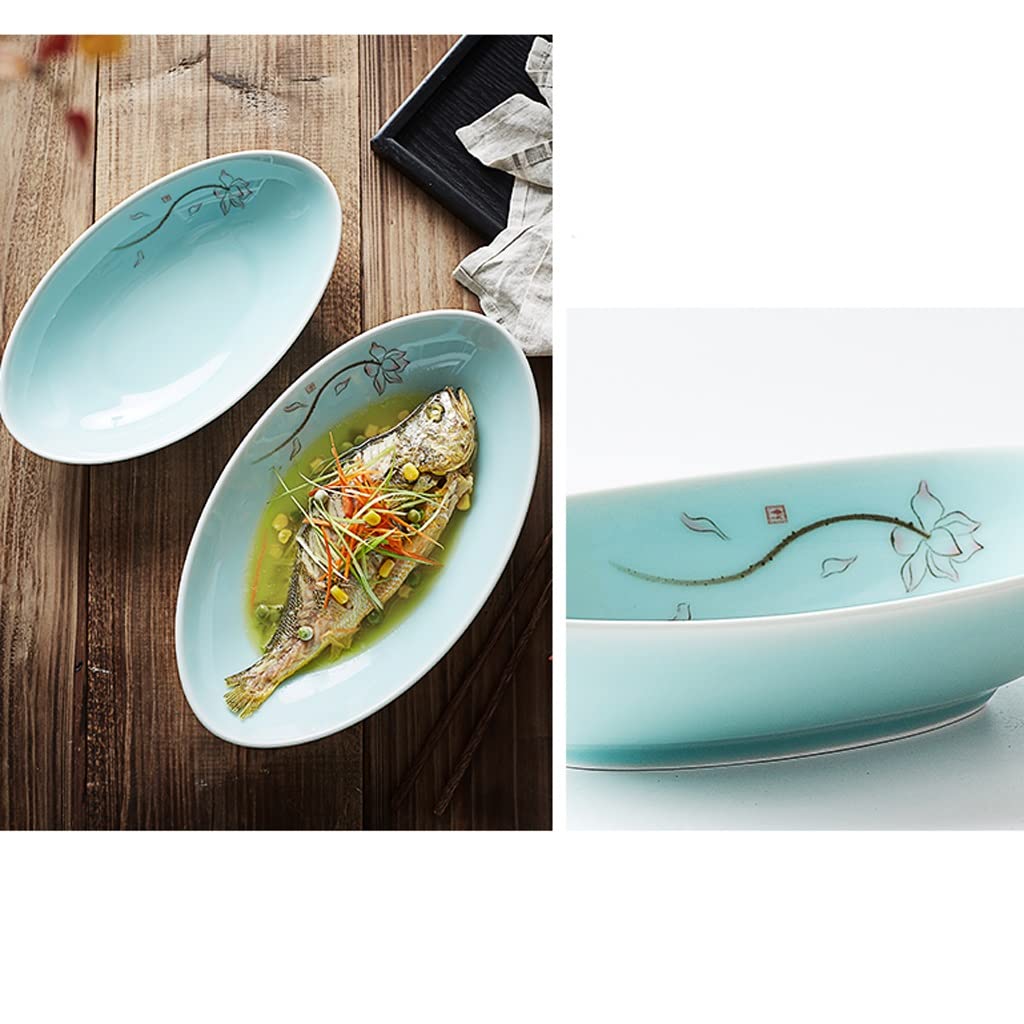 Kuchenne zestawy talerzy obiadowych taca do serwowania owalny talerz rybny domowe gotowanie na parze danie ryb ceramiczne głębokie danie danie naczynie zimne danie talerz do restauracji zastawa stołowa ceramiczne płaskie talerze zestaw (kolor: A, rozmiar