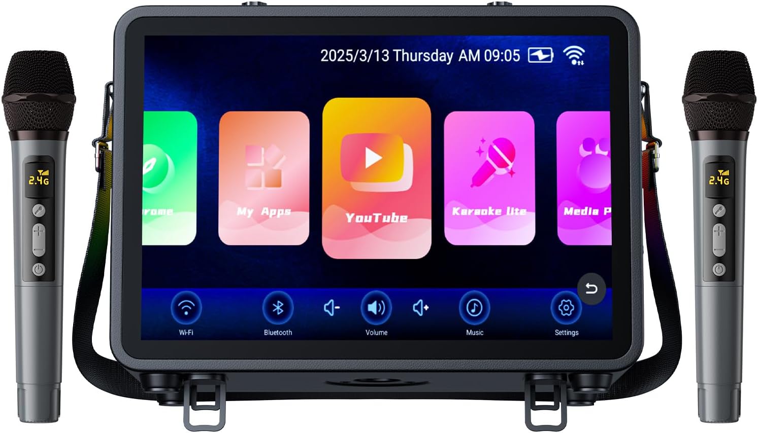 Karaoke Machine with Screen, 14 Inch Tablet with Lyric Display, Professional Karaoke Machine with Dual Wireless Mics & Bluetooth Speaker for Adults - Black