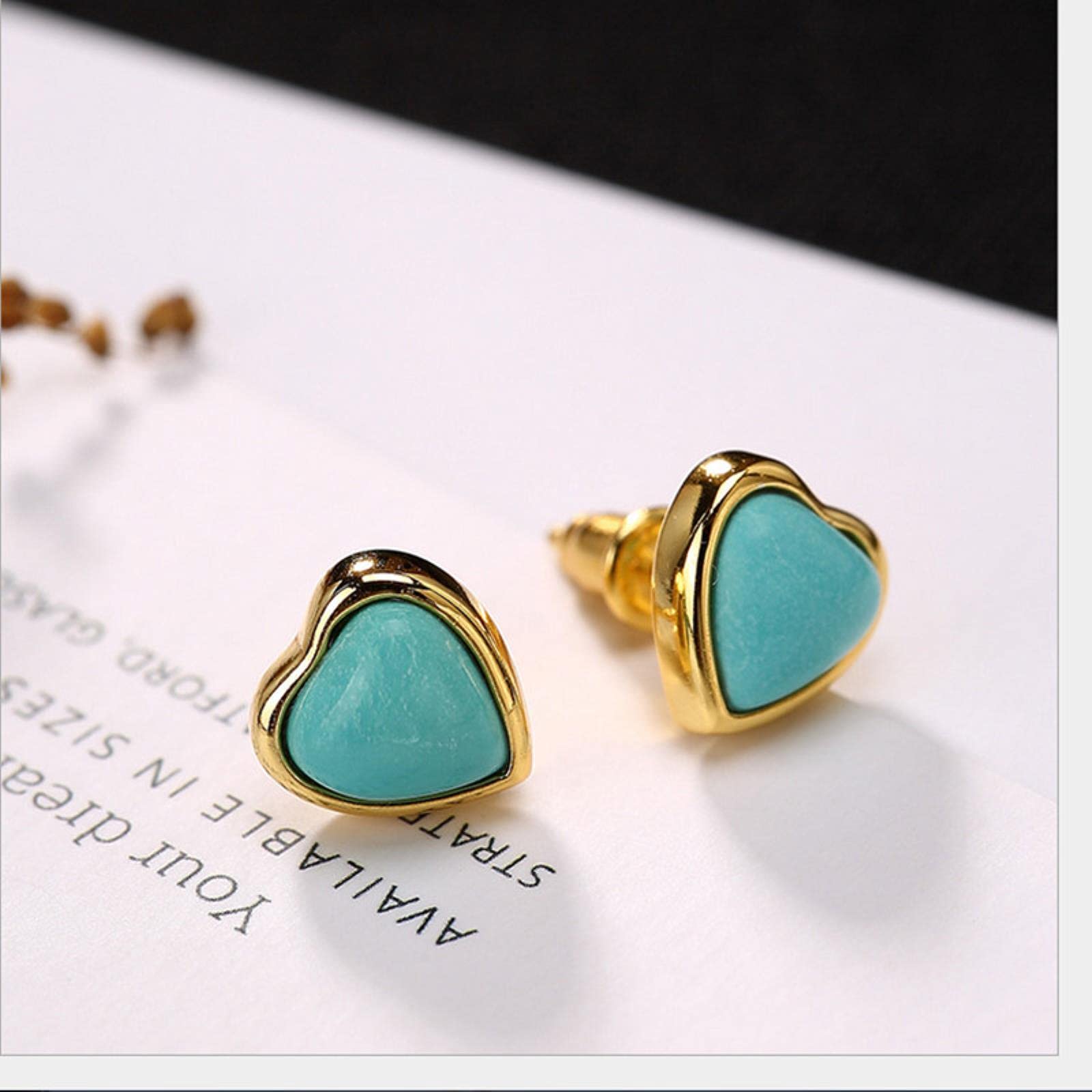 SALAN Pendientes De Botón En Forma De Corazón Hechos A Mano De Turquesa Natural De Plata De Ley 925 para Mujer Joyería De Amor Fina Étnica
