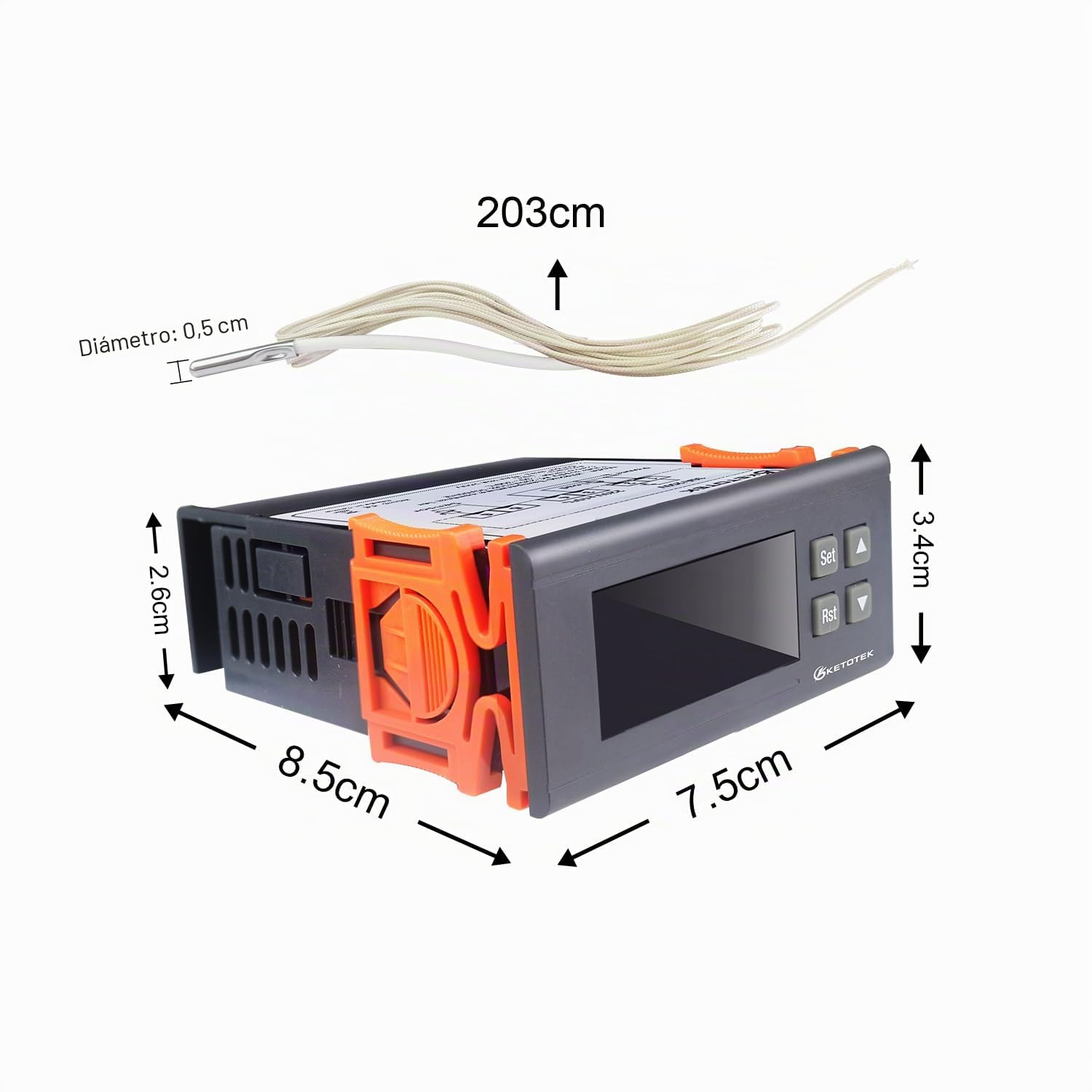 KETOTEK Controlador de temperatura -30℃~300℃, Digital Termostato Calefacción y Refrigeración con Sonda AC 220V 30A, 1 Relés Control de Temperatura para Incubadora Reptiles