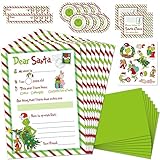 8 Sets Letter to Santa Kit,Official Santa Letters Writing Kit for Christmas Wish List,5X 7”Fill in The Blank Cards with Green Envelopes/Stickers/Seals/Address Labels