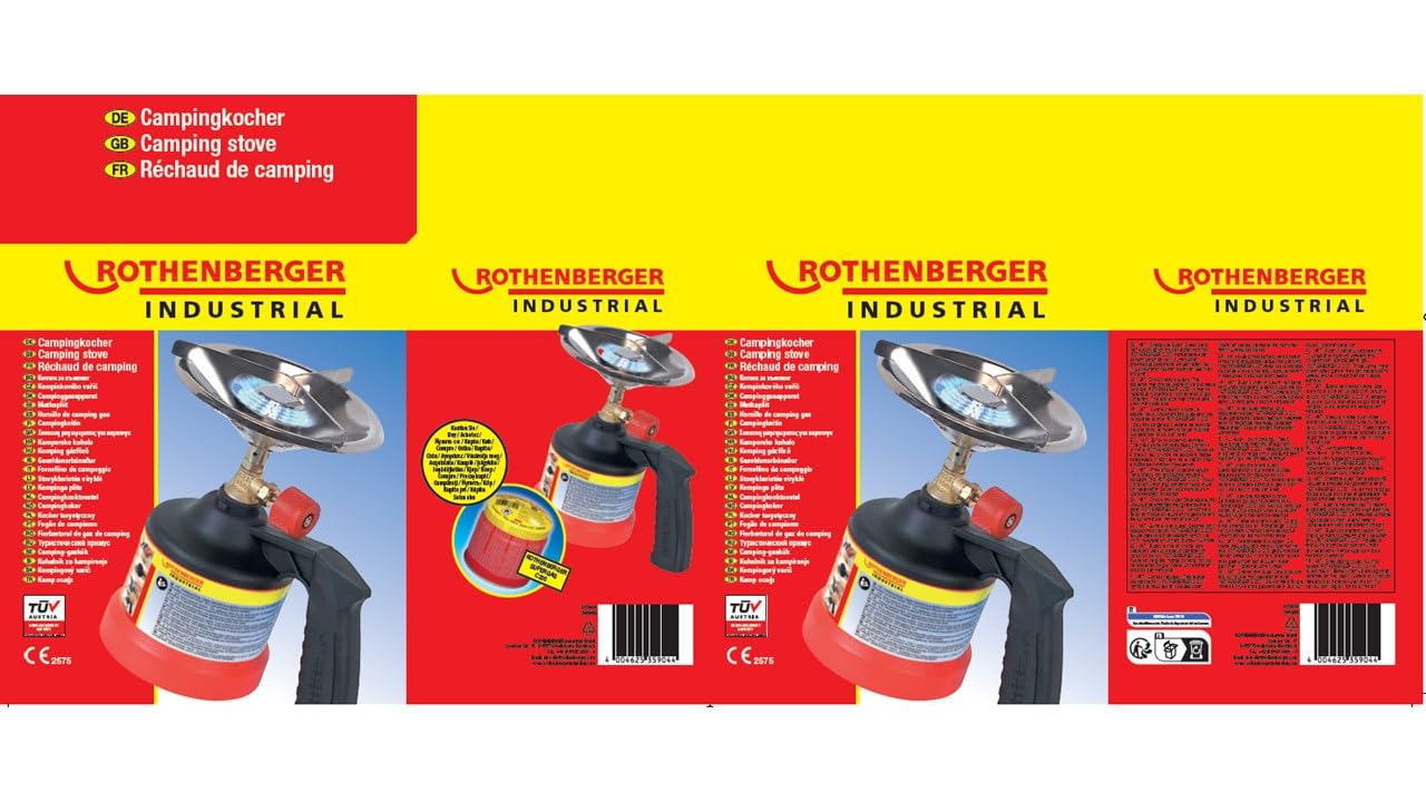 ROTHENBERGER Piec Kempingowy Industrial Scout, Rozruch z Kasetem Gazowym Brak w Zestawie, Podkładka Kuchenna 14 cm